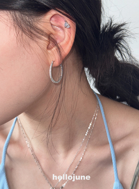 hellojune S925银 复古法式慵懒满圈细圈圆环耳环 多尺寸