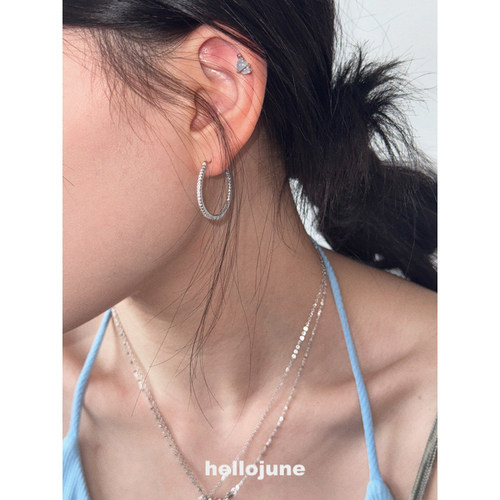 hellojune S925银 复古法式慵懒满圈细圈圆环耳环 多尺寸
