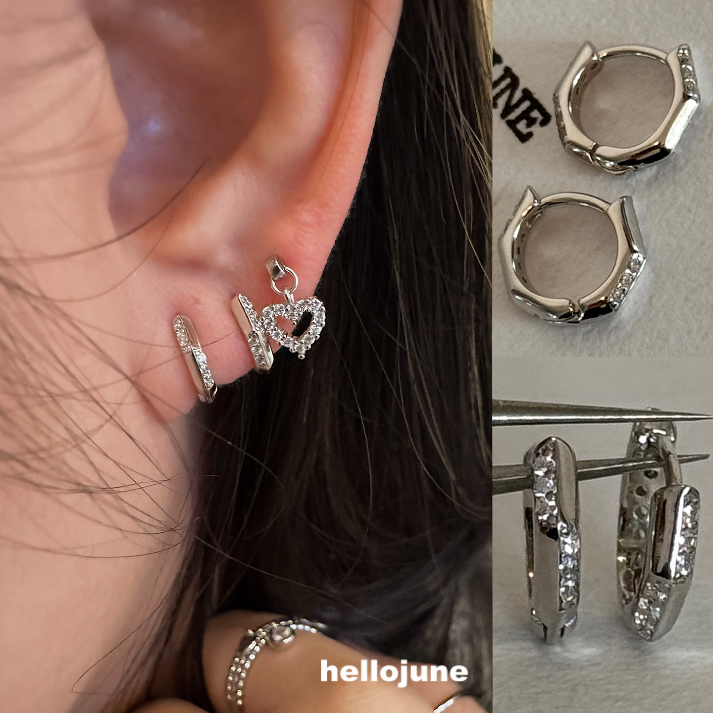 hellojune 925银 几何切面不对称微镶钻迷你贴耳小耳圈耳环,饰品/流行首饰/时尚饰品新,银饰耳饰,淘宝优惠券,粉丝福利购,淘宝优惠卷