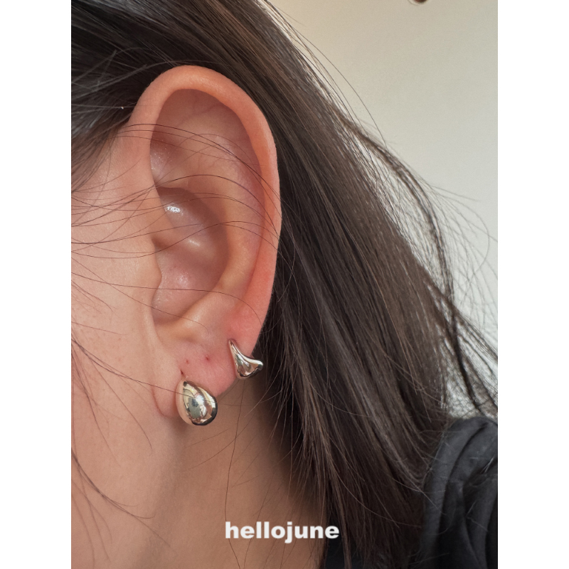 hellojune S925银 鸡蛋耳垂耳钉饱满银豆耳钉 小水滴耳钉