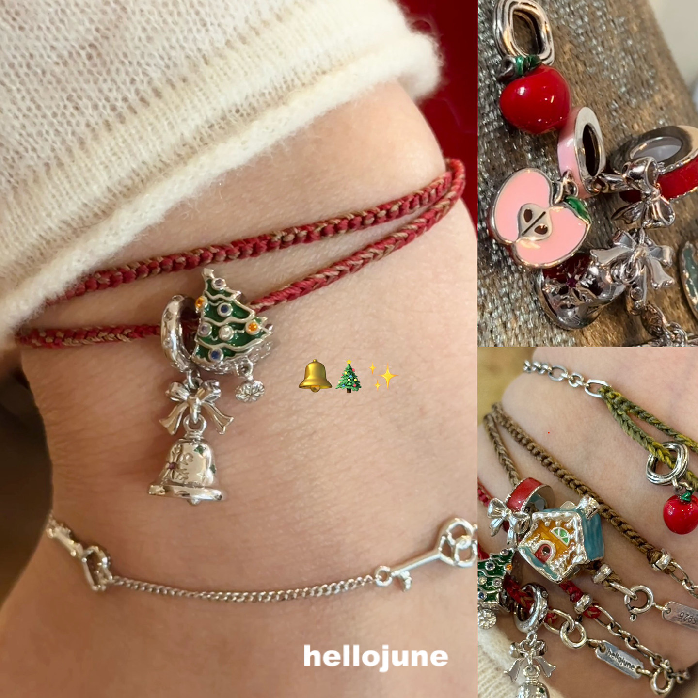 hellojune 圣诞红绿手编绳串珠手链 氛围感平安果手链 苹果手绳