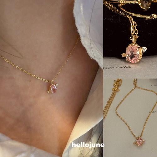 hellojune 925银镀金 粉色丘比特之箭 项链