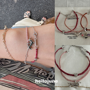 腊肠狗爱心系列彩色手绳 手工制作手绳叠戴手链 hellojune S925银