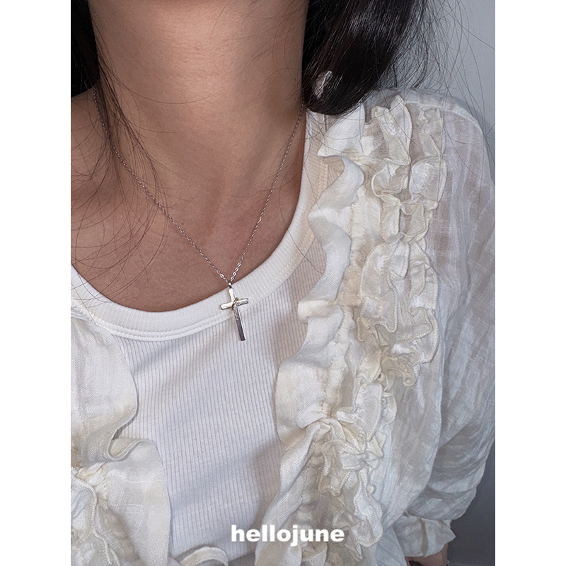 hellojune S925银 金银撞色十字项链
