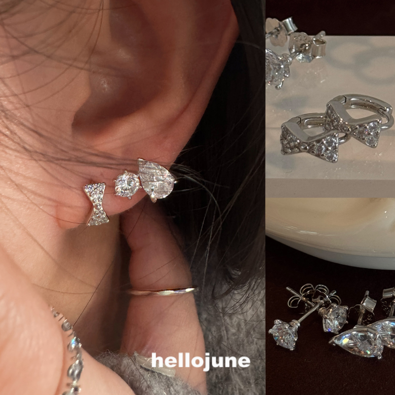hellojune 通体925银 蝴蝶结耳圈耳环 大水滴耳钉
