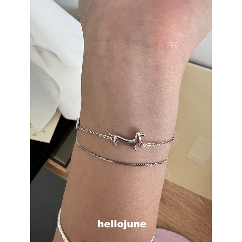 hellojune s925通体925银腊肠狗手链 快乐小狗 宠物周边首饰手链