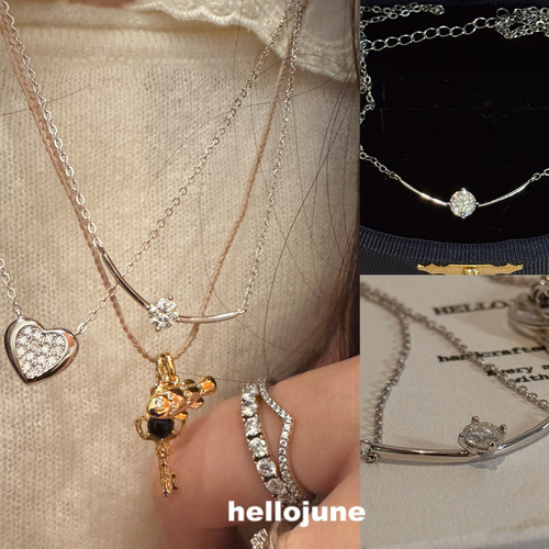 hellojune 通体925银 莫桑钻单钻微笑项链圆弧闪耀单钻通勤项链