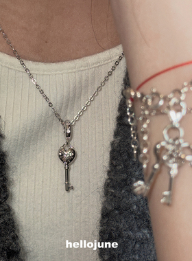 hellojune s925通体925银 一只爱心钥匙小众幸运钥匙吊坠精致项链