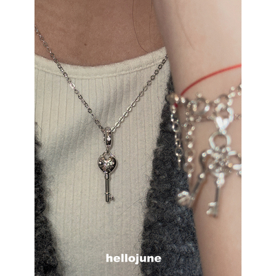 hellojune s925通体925银 一只爱心钥匙小众幸运钥匙吊坠精致项链