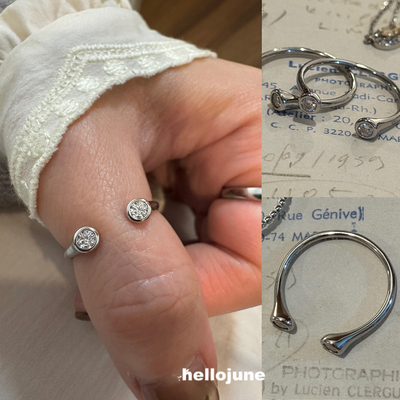 hellojune 925银 双粒小圆莫桑钻 开口戒指