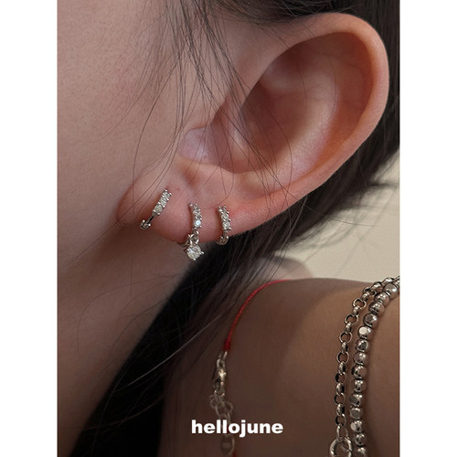 hellojune s925通体925银 mini超小耳骨环 贴耳耳环边缘耳洞耳环