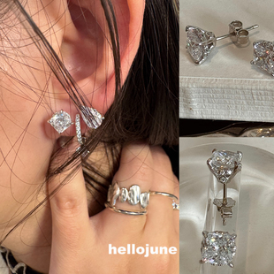 hellojune 华丽大单钻正方耳钉 通体925银