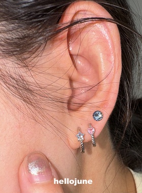 hellojune s925通体925银 baby粉蓝粉红圣诞冬季礼物星星麻花耳圈