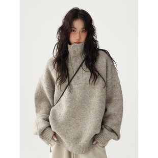 日韩4118# Acestudios 纽扣装饰软糯质感可翻高领毛衣针织衫套头