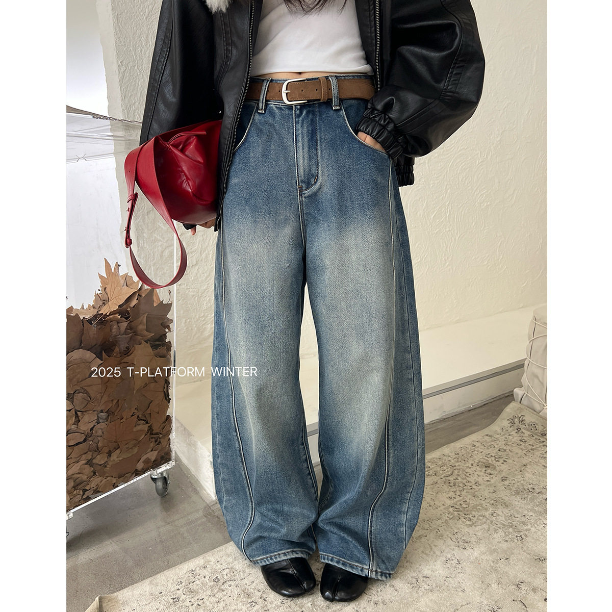 日韩［T台］T-PLATFORM广州十三行 冬季抓毛牛仔裤复古蓝弯刀裤,女装/女士精品,牛仔裤,淘宝优惠券,粉丝福利购,淘宝优惠卷