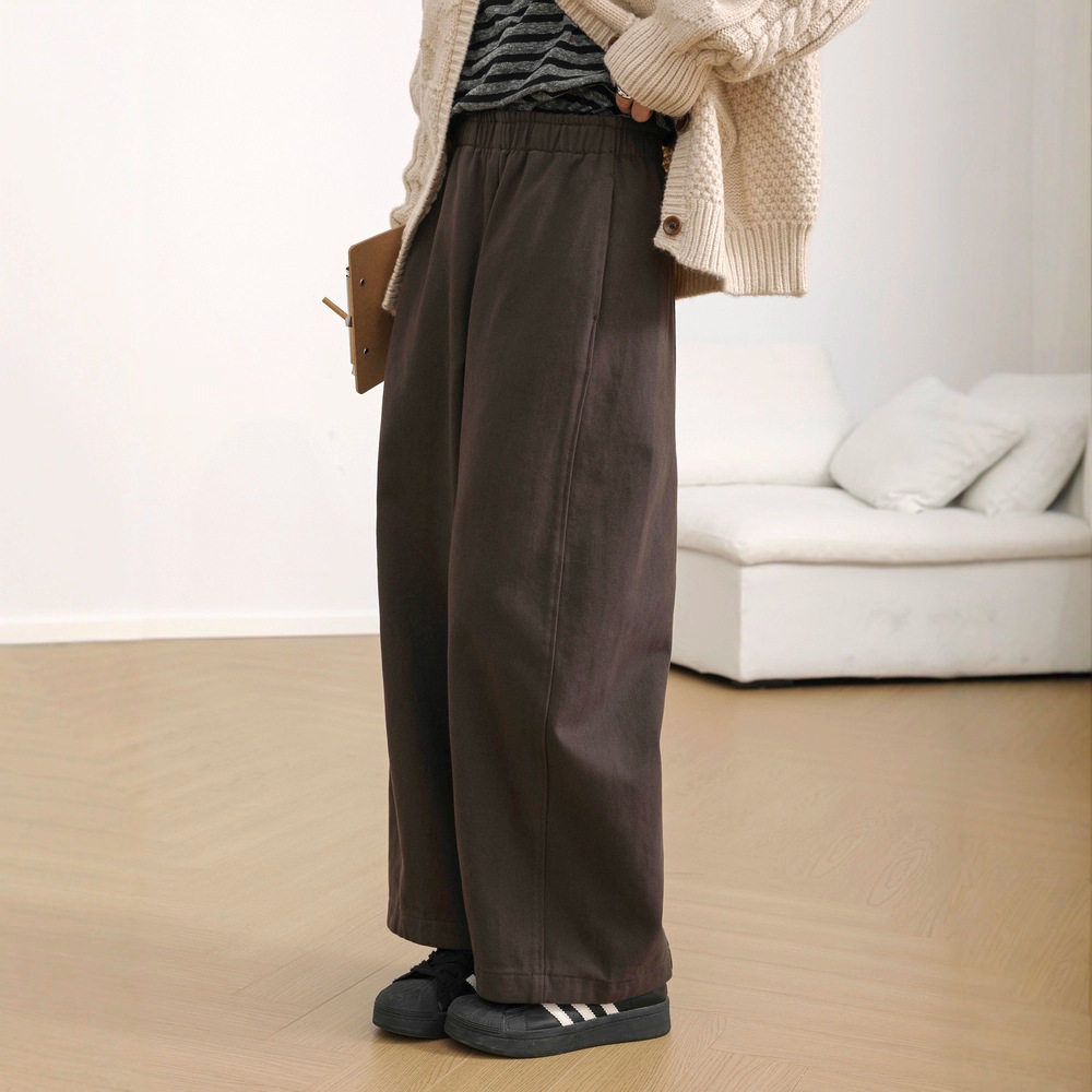 日韩秋冬新品棉质高腰抓绒阔腿休闲裤加厚松紧腰百搭裤子