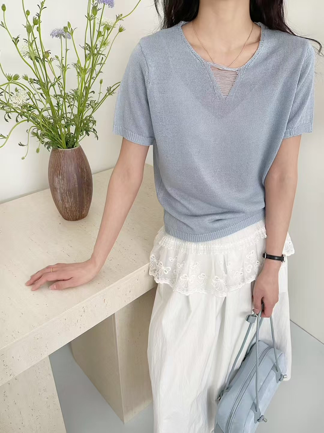 法式镂空设计感时尚针织衫女夏季宽松韩版慵懒风小众套头