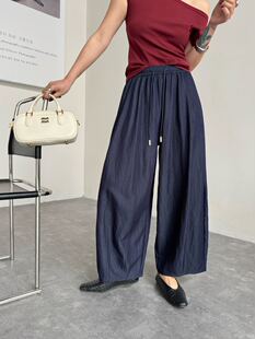 夏季 松紧腰抽绳裤 树皮皱垂感阔腿裤 透气显瘦慵懒风060 Studio
