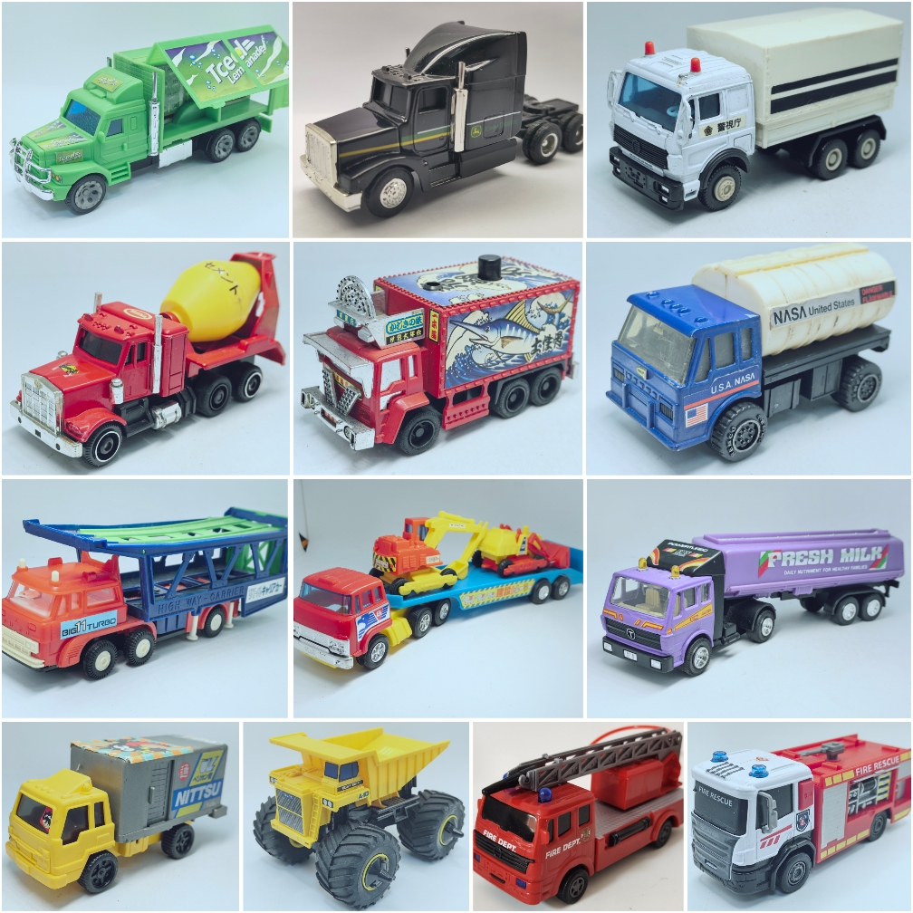 二手 1/64左右卡车模型玩具打火机暴走族卡特彼勒日野油罐车消防