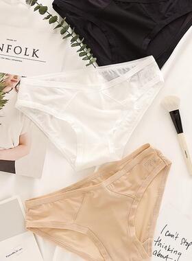 女士日系冰丝内裤简约纯色全棉档吸汗超弹低腰舒适三角裤直销
