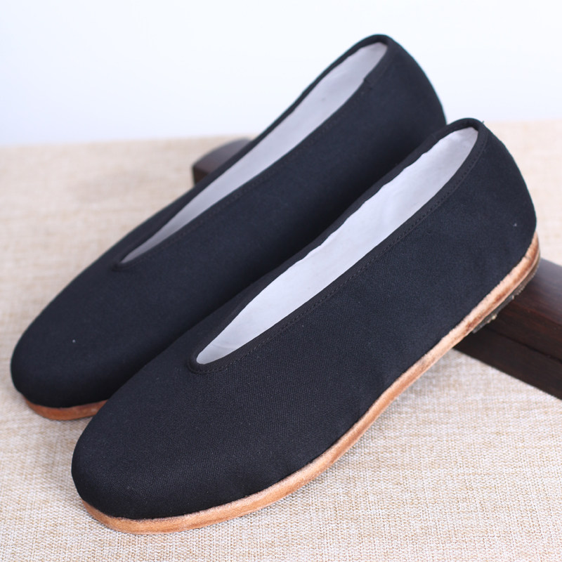 官方手工牛皮底圆口老北京布鞋男士休闲鞋平底防滑秋款老人爷爷鞋