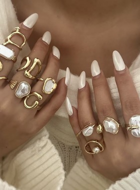 2025新款珍珠戒指女轻奢小众设计感高级气质百搭食指戒组合装