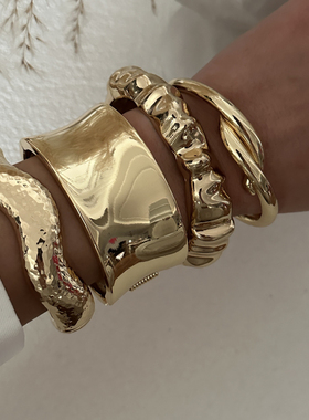 欧美风时尚ins风小众设计感金属手镯女个性简约复古手环手饰