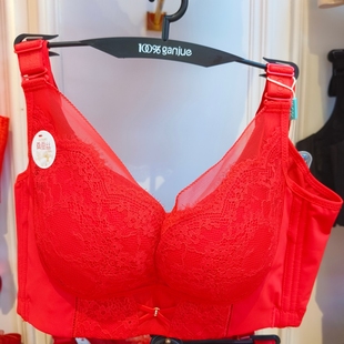 100%感觉百分百性感蕾丝聚拢上托红色内衣无钢圈桑蚕丝文胸6038