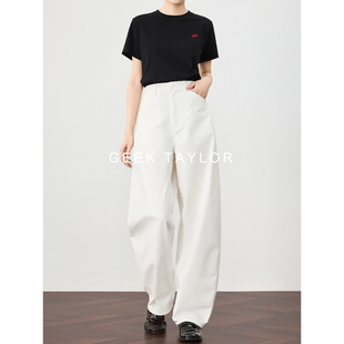 白色弯刀裤 梨形救星 女香蕉裤 镰刀阔腿裤 GEEK 休闲长裤 TAYLOR