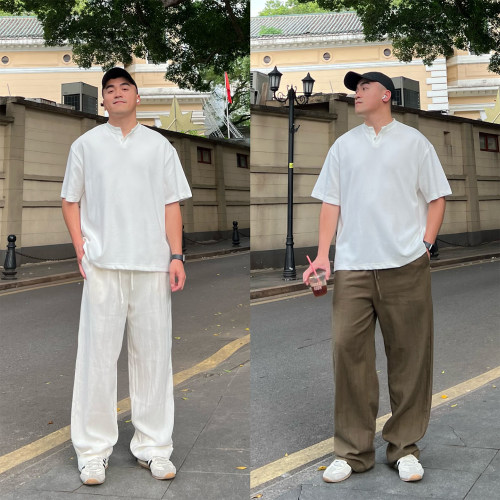 FFMR老钱风亚麻透气阔腿男裤