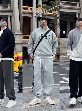 FFMR 垂感纯色重磅束脚卫裤灰色加绒运动裤男冬季加厚休闲长裤男