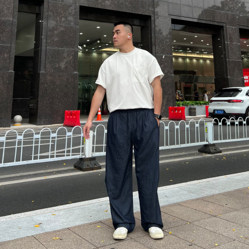 FFMR夏季仿牛仔垂感透气阔腿裤男