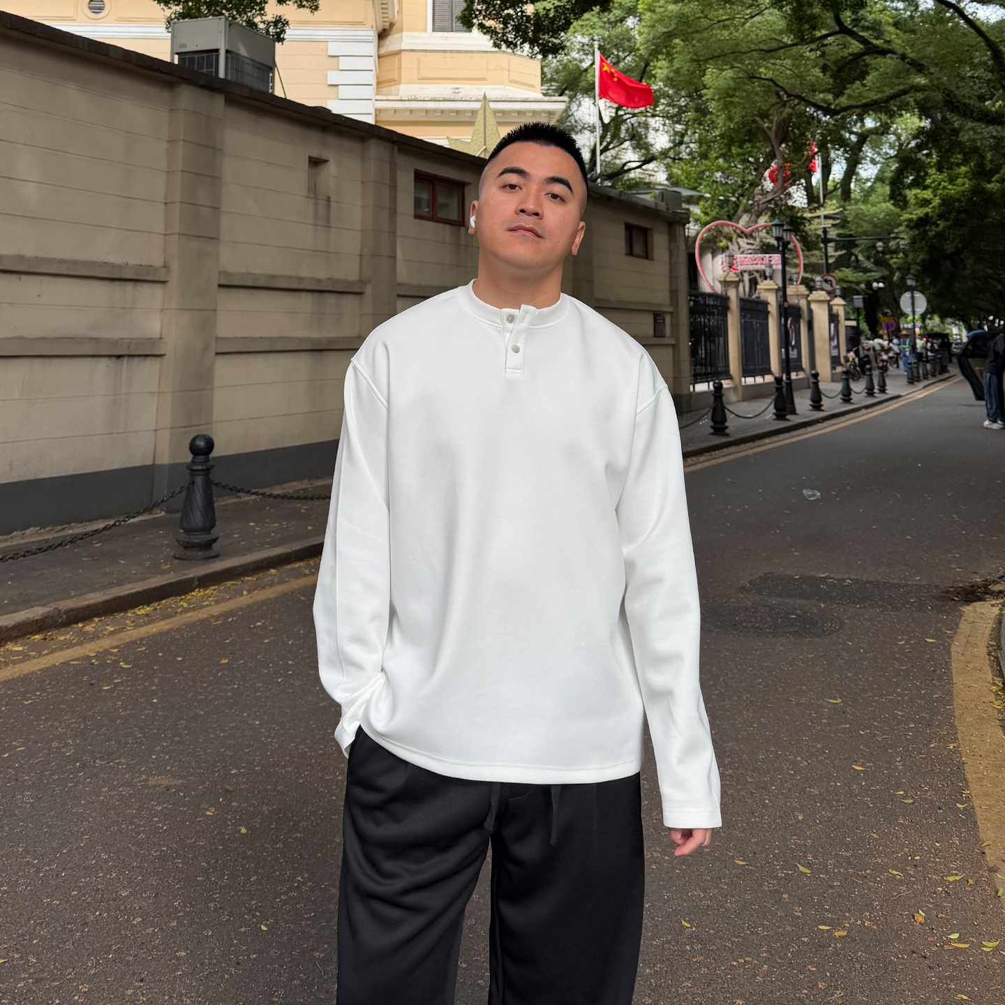 FFMR「亨利领百搭打底单品」2025秋冬垂感抗皱休闲宽松T恤长袖男