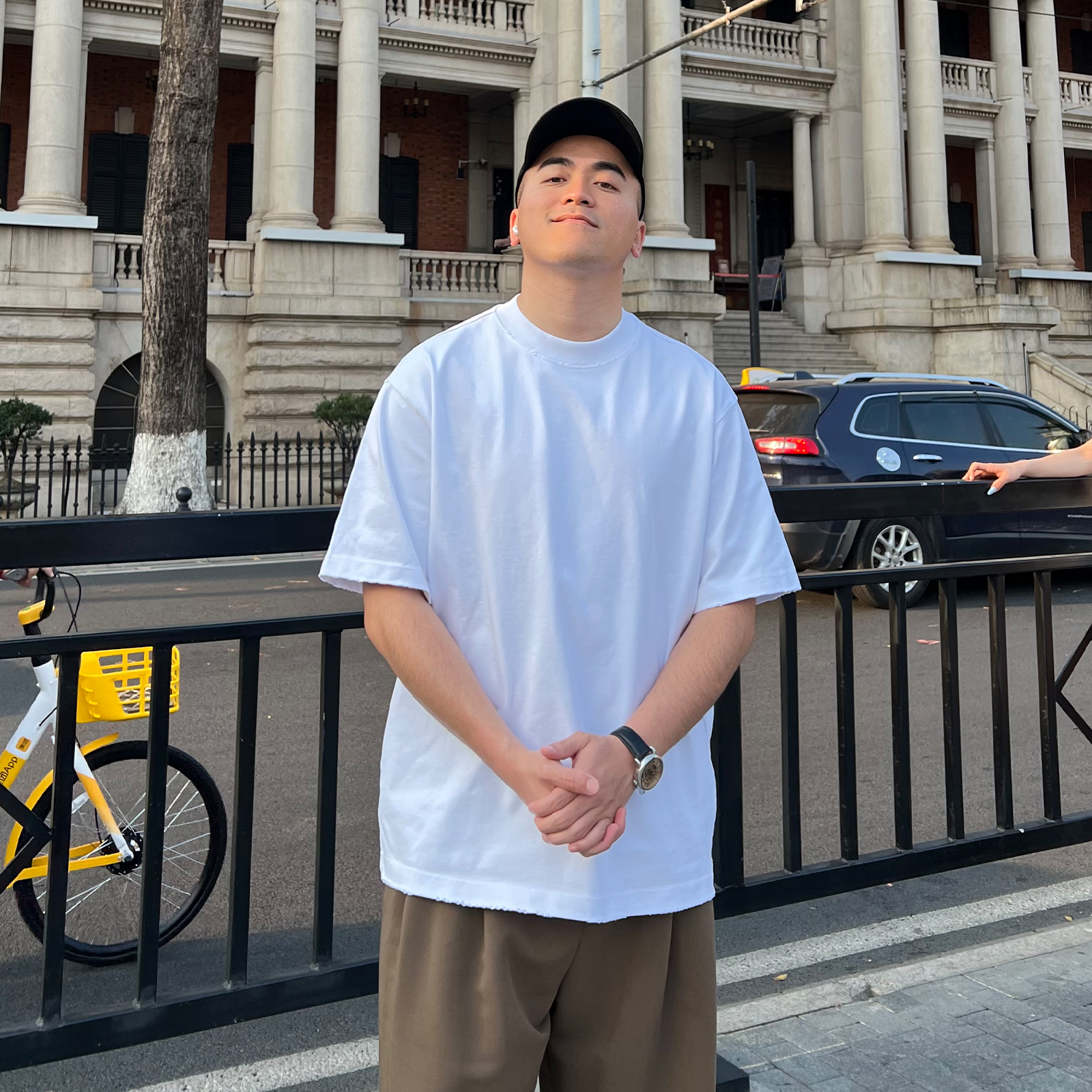 FFMR 重磅廓形330g破洞磨毛T恤男士2025夏季宽松美式小领口短袖男