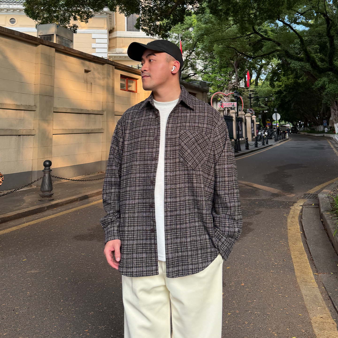 FFMR「磨毛格纹柔软衬衣」2025秋冬美式格子翻领毛呢宽松衬衫男款