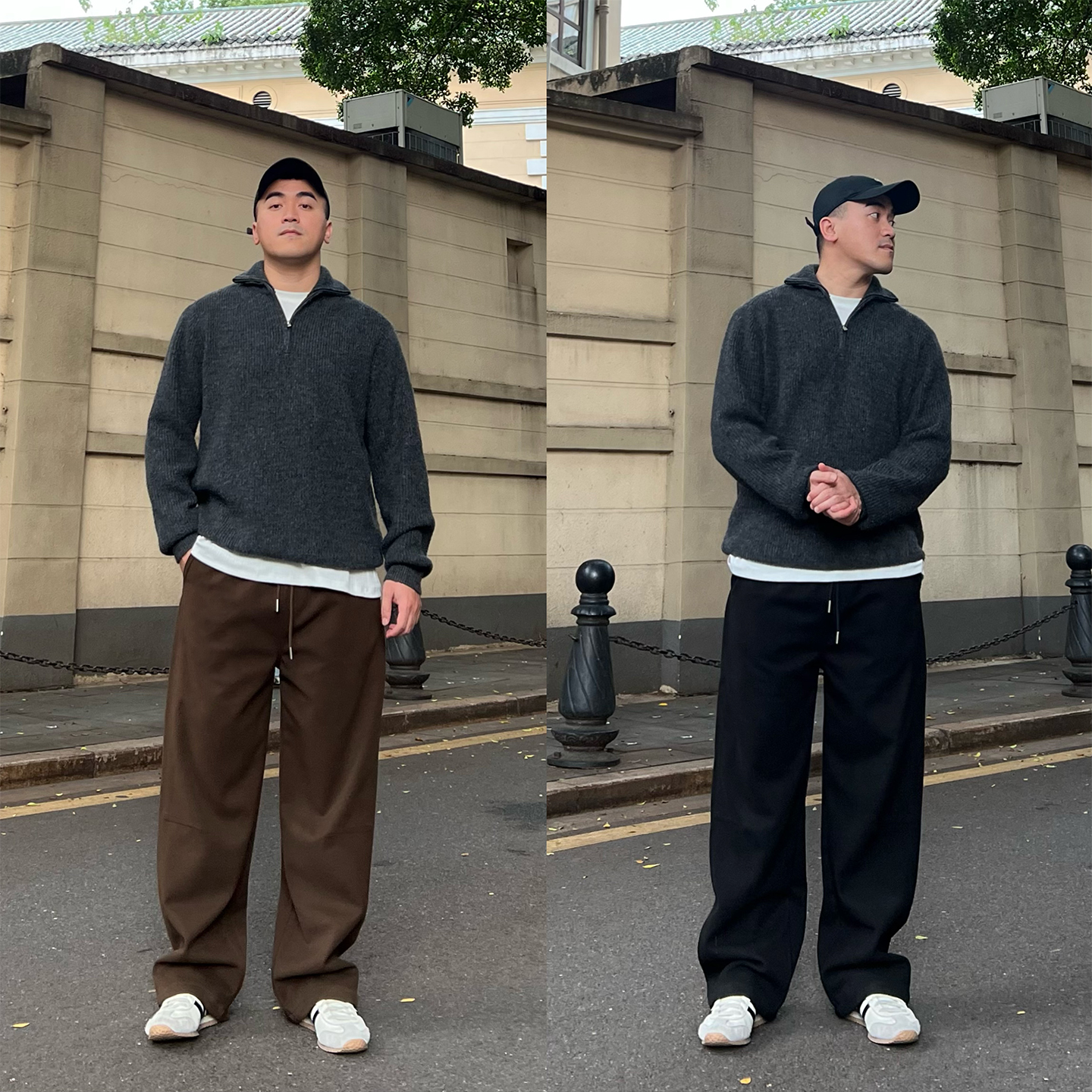 FFMR【捏皱重磅毛呢裤】2025秋冬新款宽松直筒加厚黑色休闲长裤男