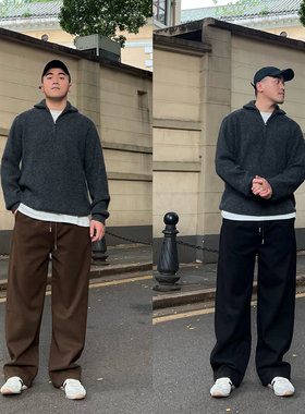 FFMR【捏皱重磅毛呢裤】2025秋冬新款宽松直筒加厚黑色休闲长裤男