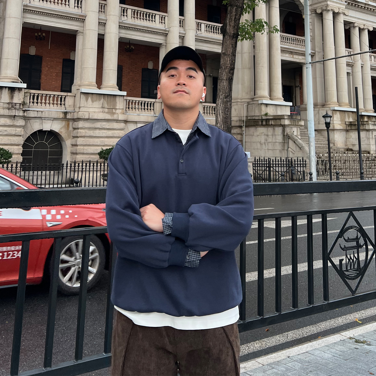 FFMR【格子衬衫领假两件卫衣】2025秋冬重磅廓形拼接套头上衣男款