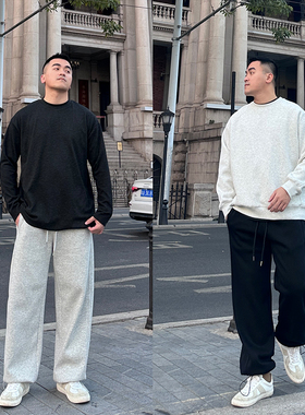 FFMR 抽绳束脚卫裤男款加绒宽松大码百搭灰色裤子直筒垂感运动裤