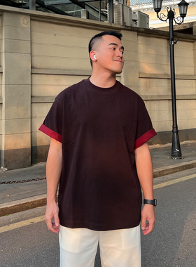 FFMR「撞色袖口设计感重磅T恤」2026夏季美式宽松五分袖上衣男款
