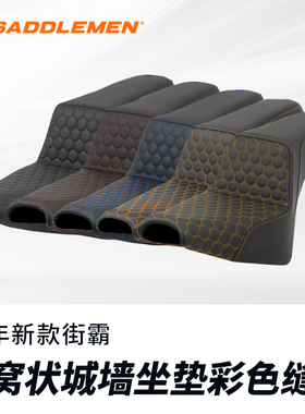 saddlemen哈雷18后软尾标准街霸改装双人坐垫彩色缝线蜂窝格车座