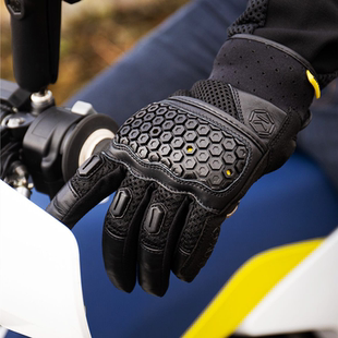 英国Knox摩托车手套哈雷骑士杜卡迪拉力夏季透气触屏防摔全指黑色