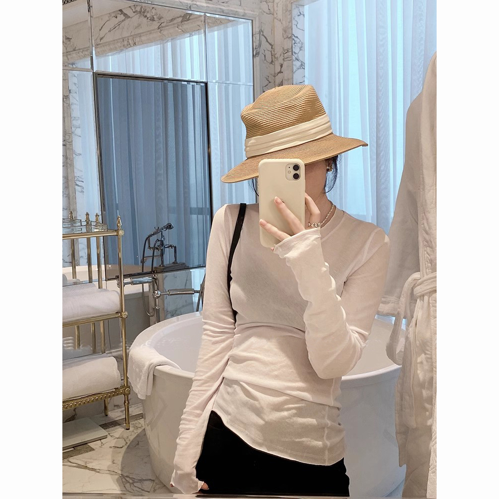 长袖百搭纯色棉女T恤打底衫