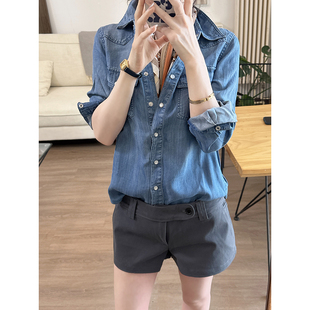 CHIA春夏无敌百搭的雅致气质款复古风低腰简洁深灰色短裤