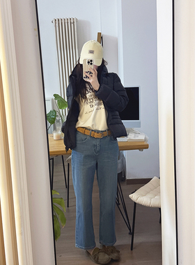 CHIA冬季抓毛保暖直筒仔裤长度刚刚好的反季浅蓝色搭配巨洋气