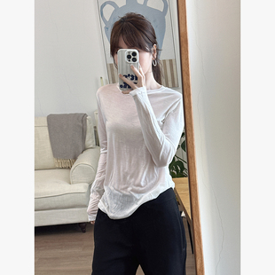 CHIA春夏轻薄修身正肩款微微透长袖款防晒t空调衫 两色