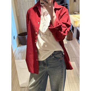 洗水水红色衬衫 上身巨巨巨巨显白 少见颜色绝绝子 秋季 CHIA出游季