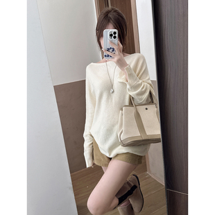 CHIA出游季小女人抬气场大蝙蝠袖斗篷感一字领下摆不规则针织衫