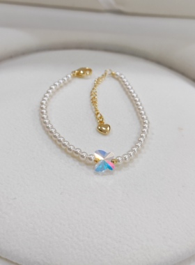 精致迷你施家珍珠水晶蝴蝶手链女设计感高级气质百搭时尚个性手饰