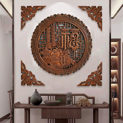 东阳木雕中式背景墙香樟木装饰画